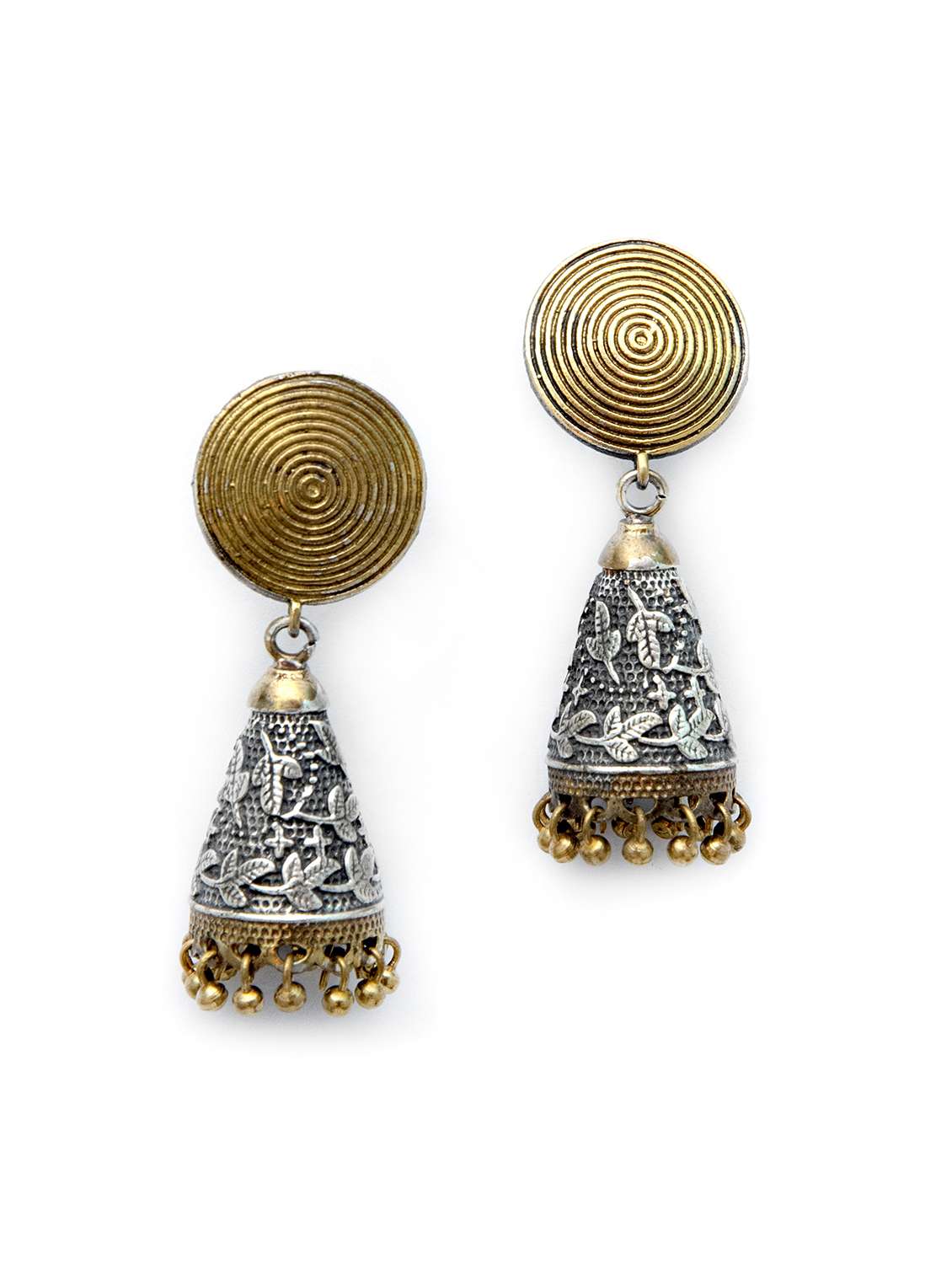 round shape dual tone brass jhumka