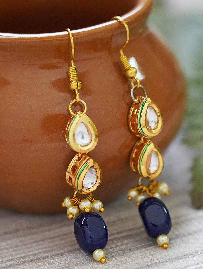 blue drop pattern gold matte gold brass earrings - 19768531 - Zoom Image - 0