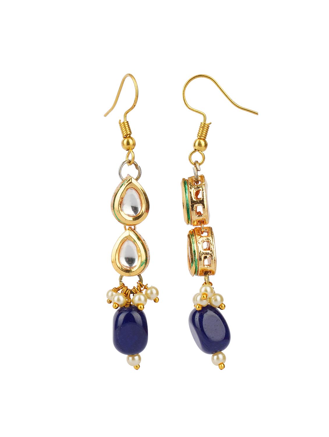 blue drop pattern gold matte gold brass earrings - 19768531 - Standard Image - 2