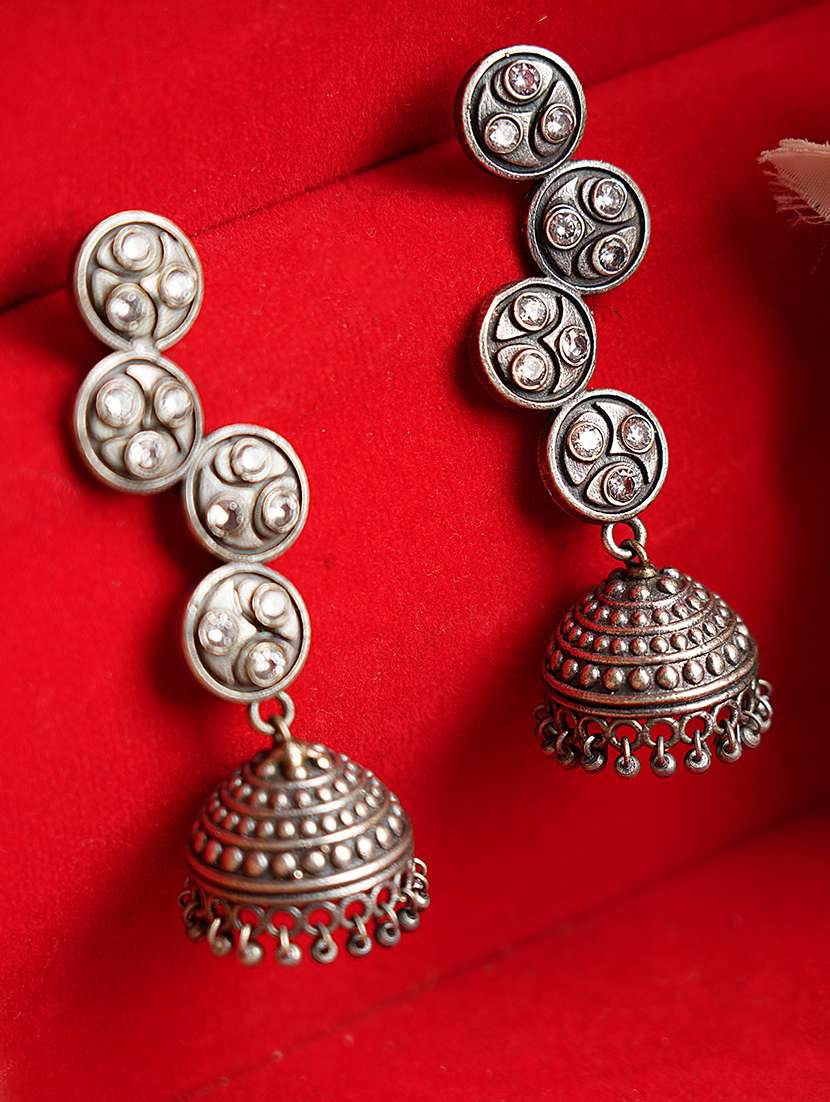 round shape pattern silver tone brass jhumka
