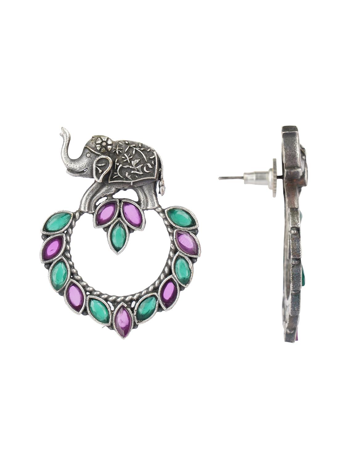 elephant design handcrafted silver tone brass earrings - 19768539 - Standard Image - 2