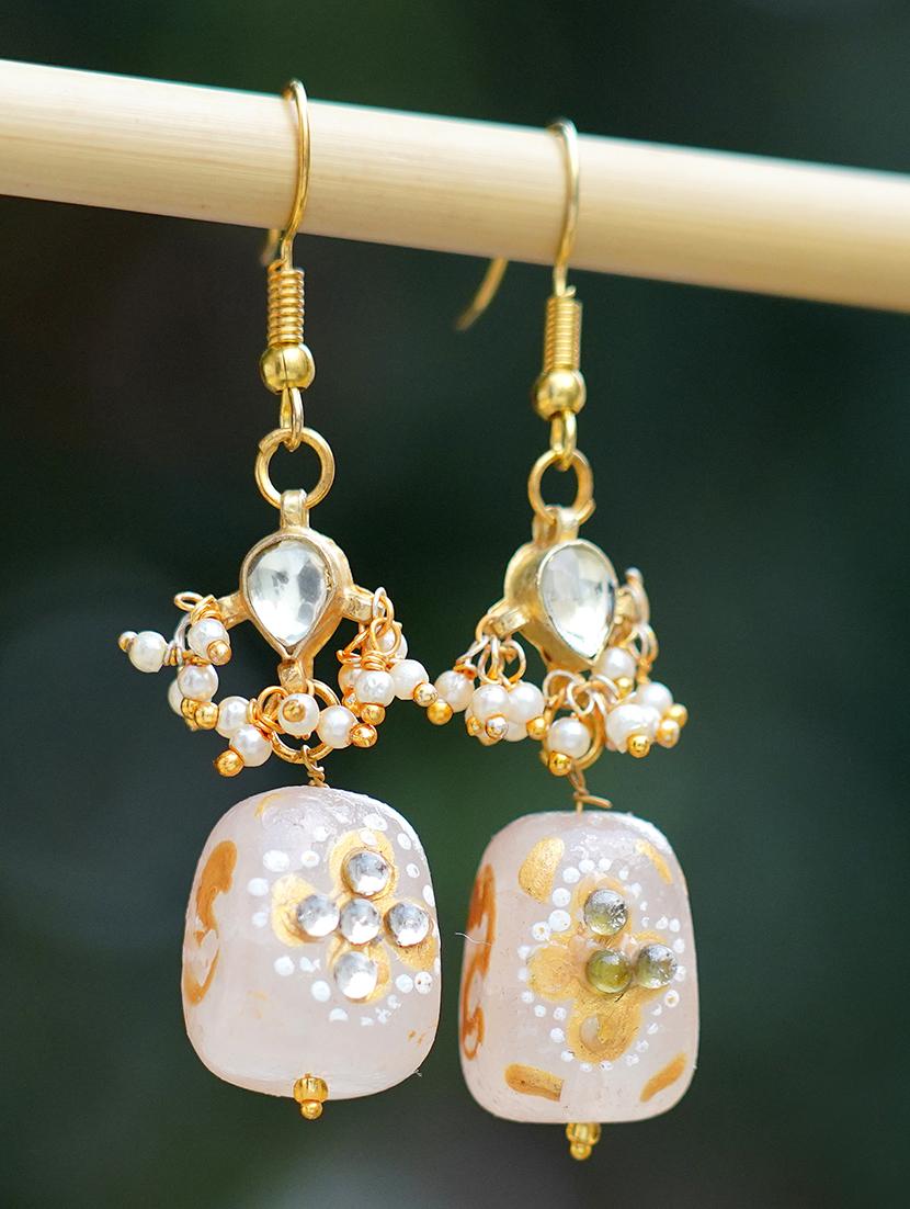grey beads style matte gold brass earrings - 19768543 - Zoom Image - 0