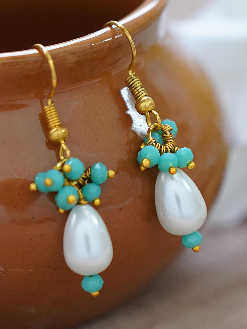 white bead drop down style matte gold brass earrings - 19768547 - Zoom Image - 0