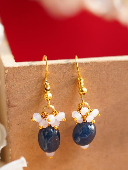 blue drop pattern gold matte gold brass earrings - 19768548 -  Standard Image - 0