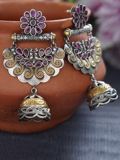 unique design dual tone brass jhumka - 19768549 -  Standard Image - 0