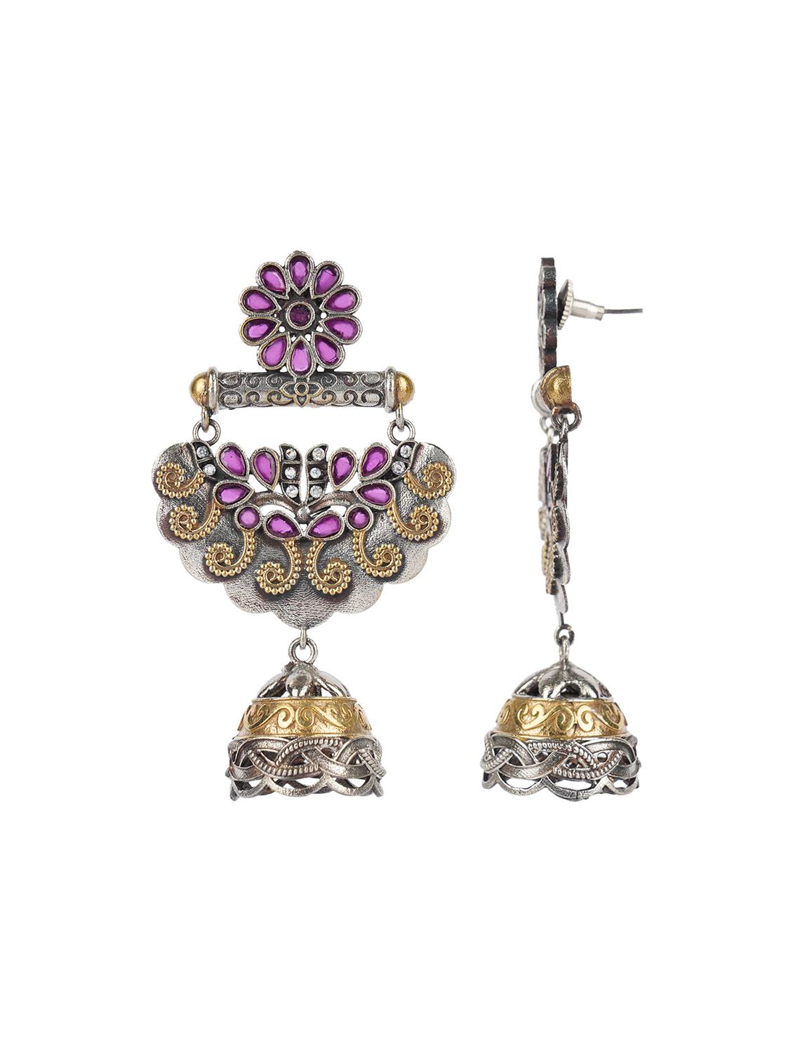 unique design dual tone brass jhumka - 19768549 - Standard Image - 2