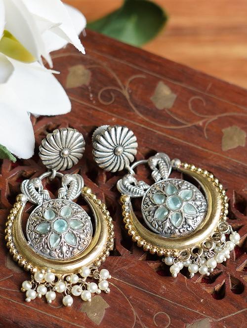 peacock white beads style dual tone brass earrings - 19768550 -  Standard Image - 0