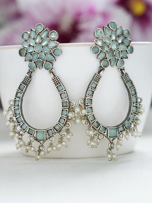 white beads pattern silver tone brass earrings - 19768553 - Standard Image - 0