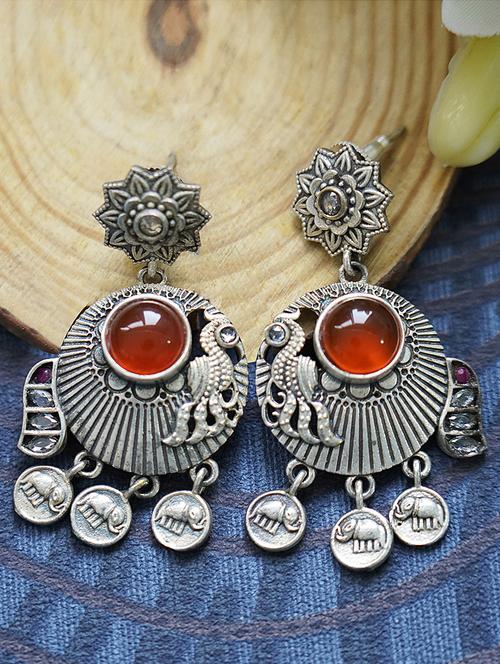 elephant style pattern handcrafted silver tone brass earrings - 19768557 -  Standard Image - 0