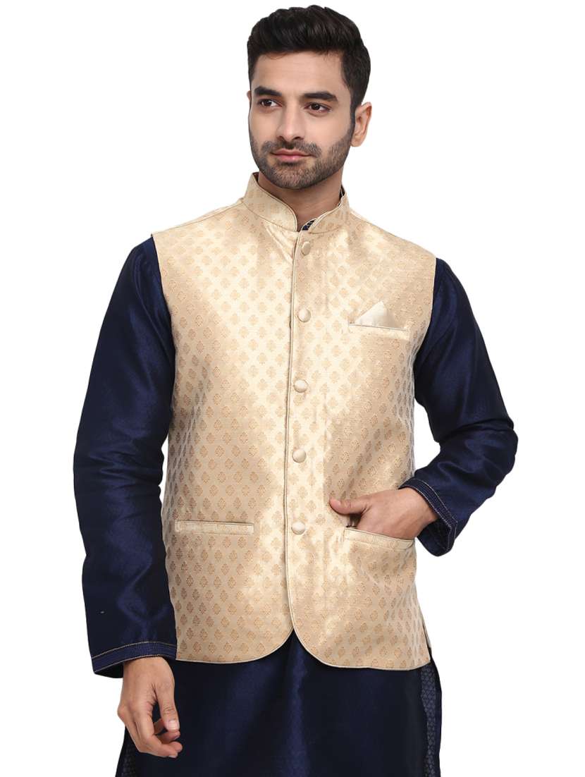 beige self design nehru jacket