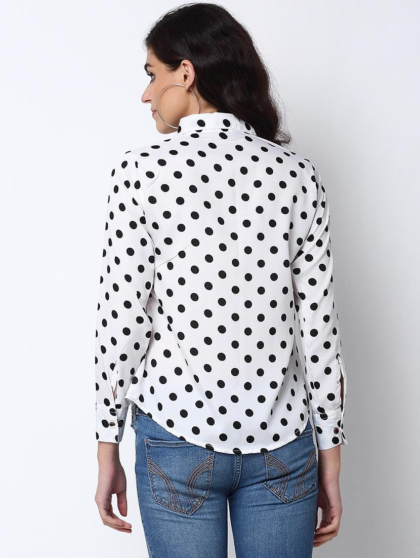 white polka dot crepe women's shirt - 19772485 - Standard Image - 2