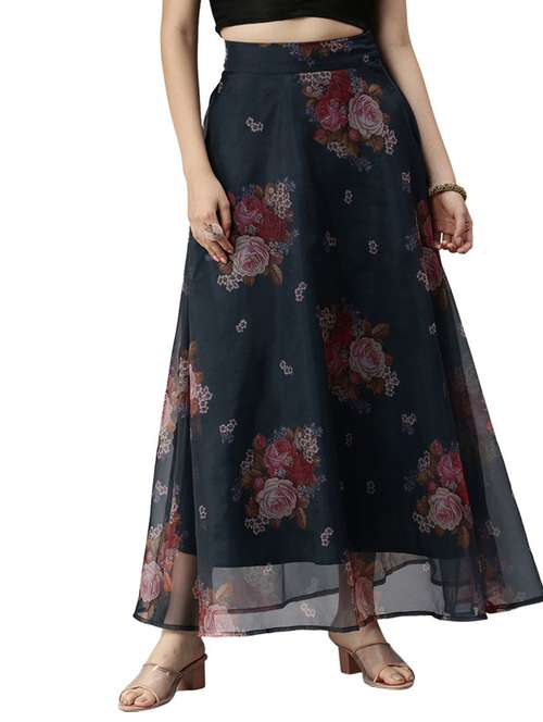blue printed polyester straight skirt - 19772642 -  Standard Image - 0