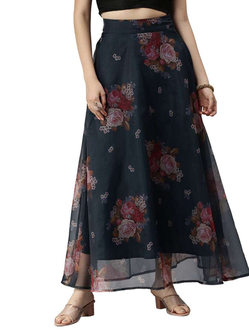 blue printed polyester straight skirt - 19772642 -  Zoom Image - 0