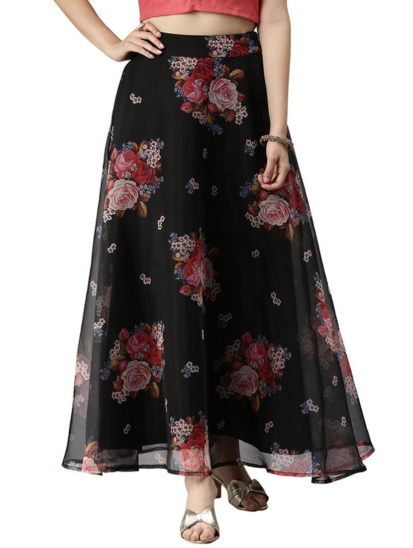 black printed polyester straight skirt - 19772643 -  Zoom Image - 0