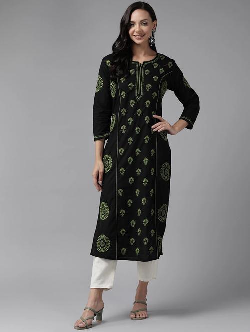black long women chikankari straight kurta - 19775839 - Standard Image - 0