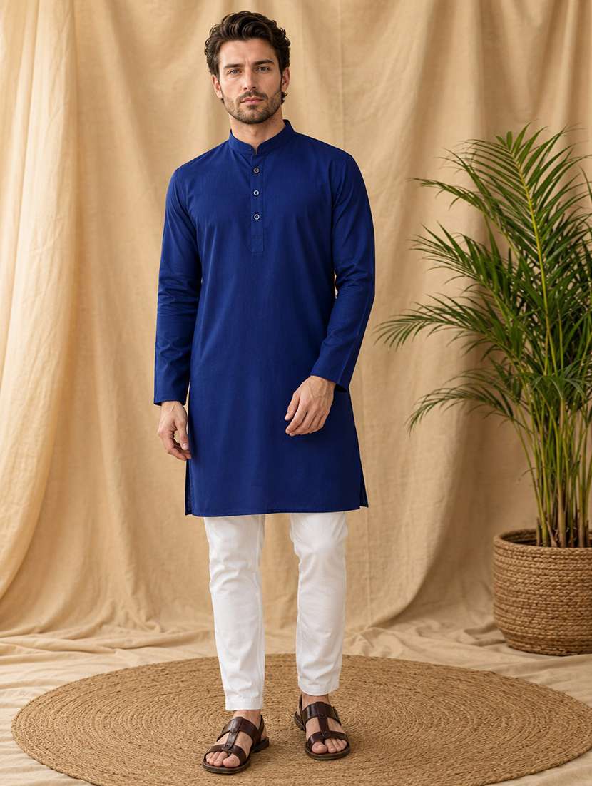 men solid mandarin neck long kurta