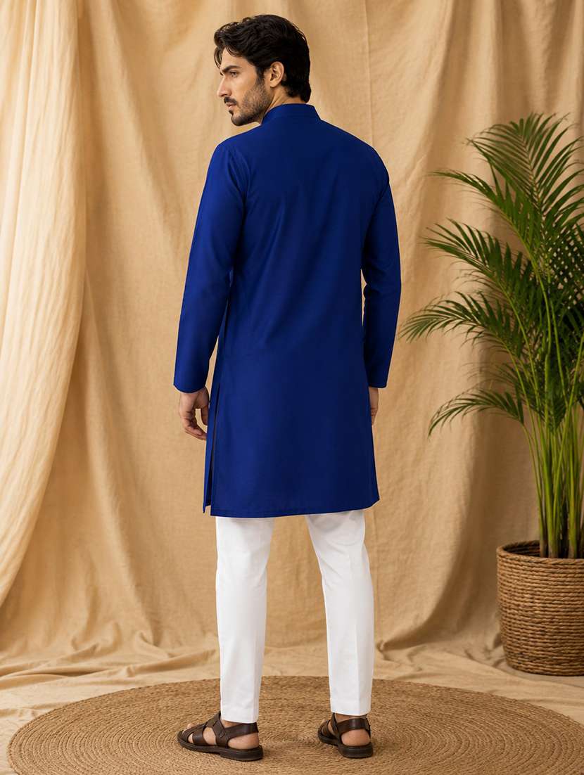 men solid mandarin neck long kurta - 19777918 -  Standard Image - 2