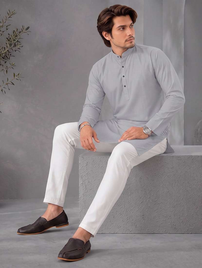 men solid mandarin neck long kurta