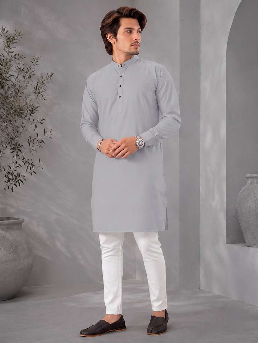 Men Solid Mandarin Neck Long Kurta - 19777921 -  Standard Image - 2