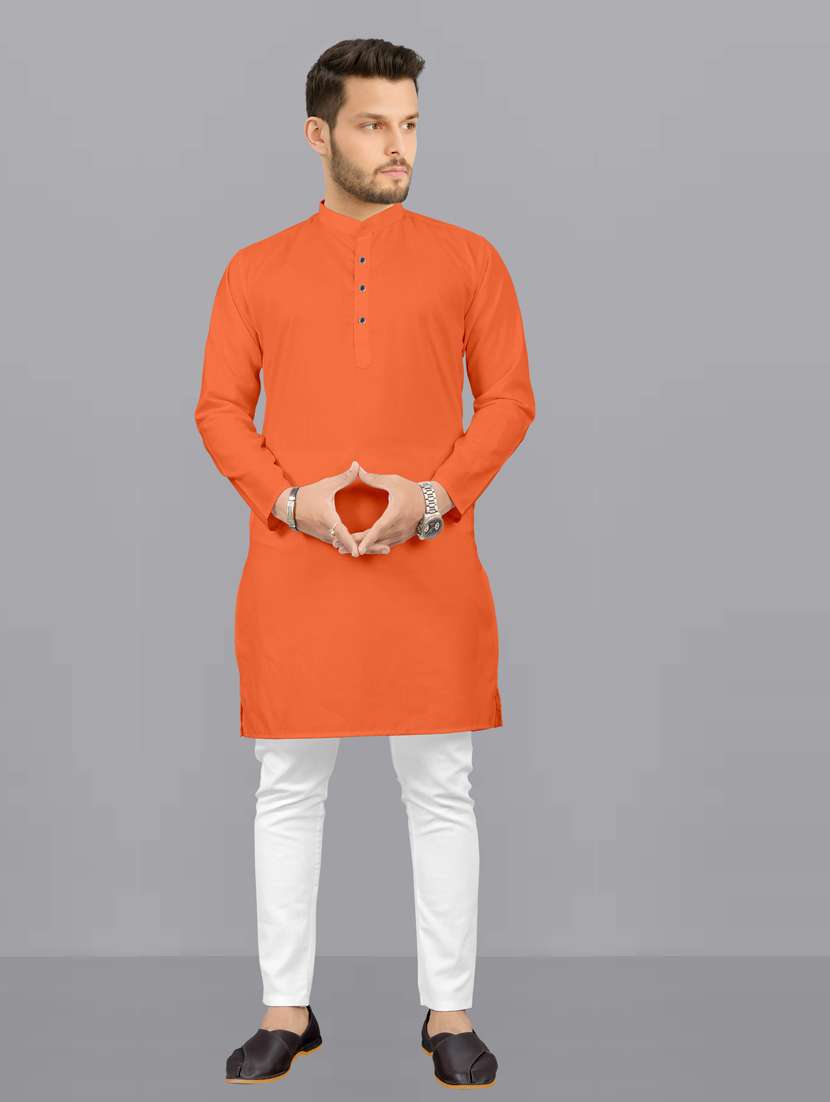 men solid mandarin neck long kurta