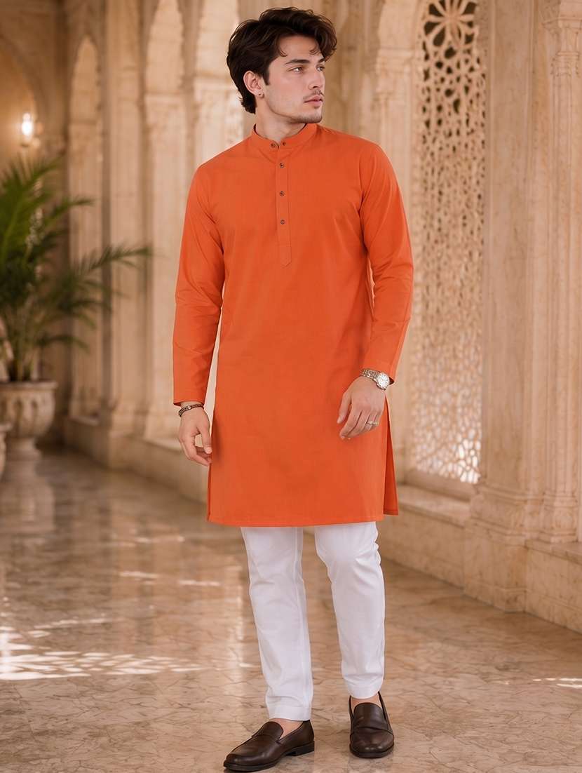 men solid mandarin neck long kurta - 19777923 -  Standard Image - 2