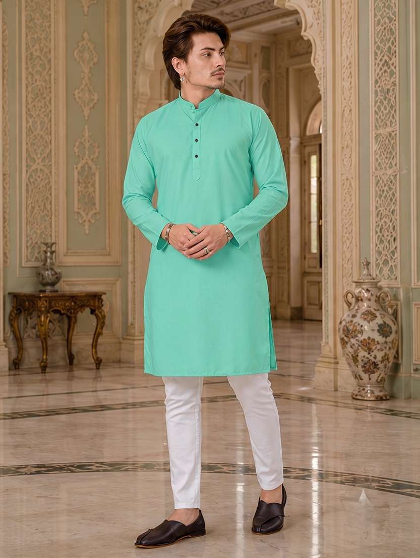 men solid mandarin neck long kurta