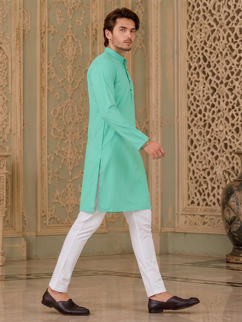men solid mandarin neck long kurta - 19777934 -  Standard Image - 2