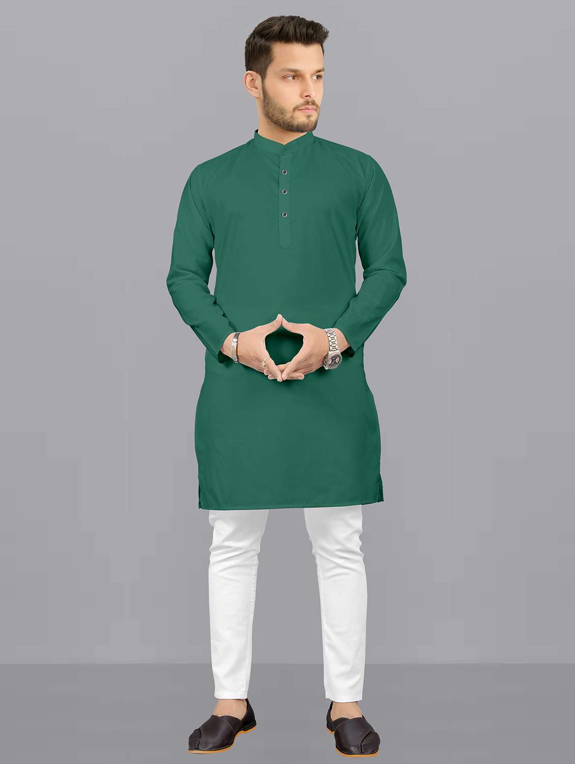 men solid mandarin neck long kurta