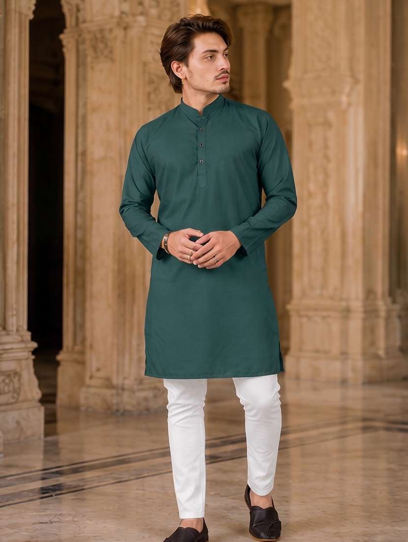 men solid mandarin neck long kurta - 19777935 -  Standard Image - 2