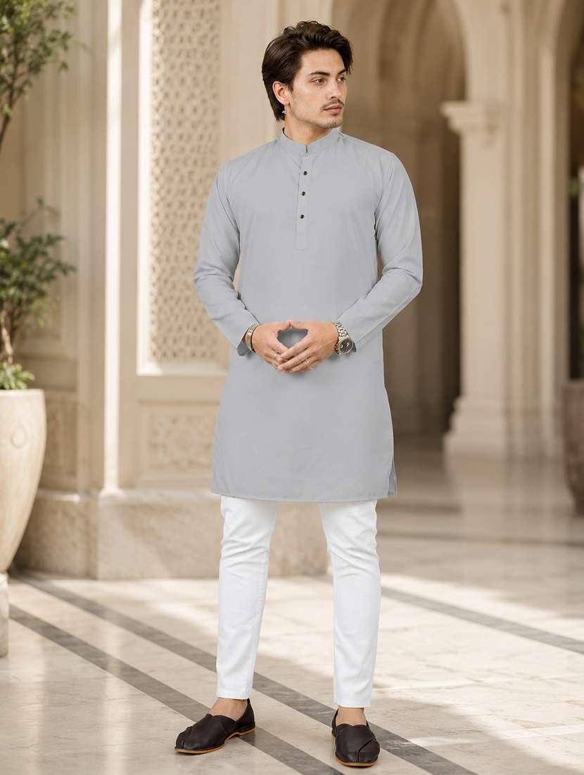 men solid mandarin neck long kurta