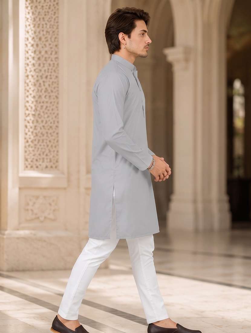 Men Solid Mandarin Neck Long Kurta - 19777936 -  Standard Image - 2