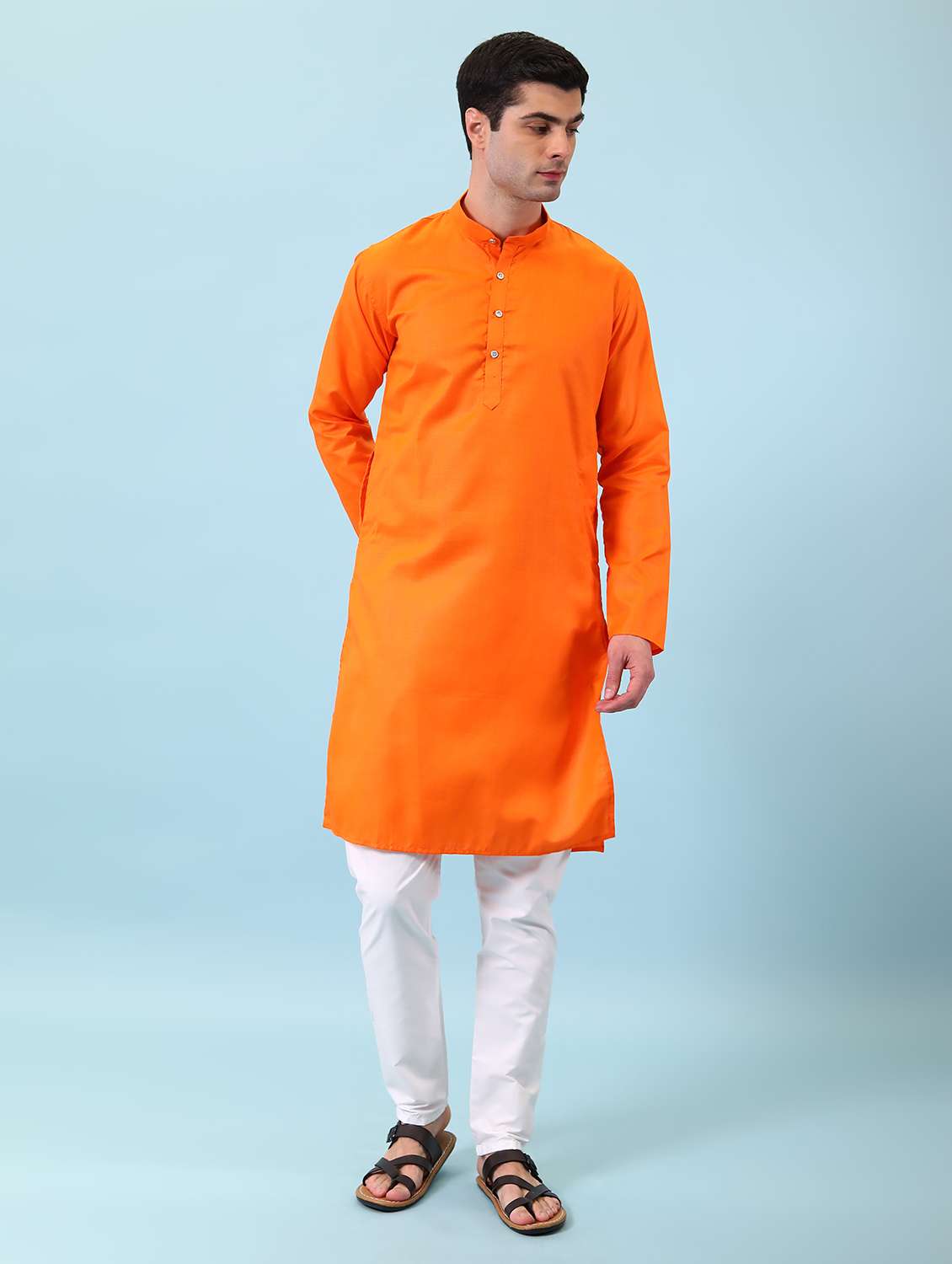men solid mandarin neck long kurta