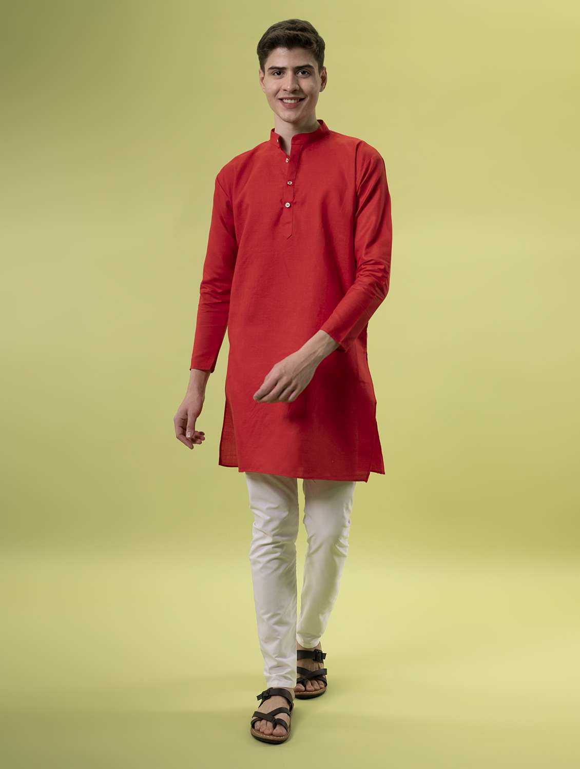 men solid mandarin neck long kurta