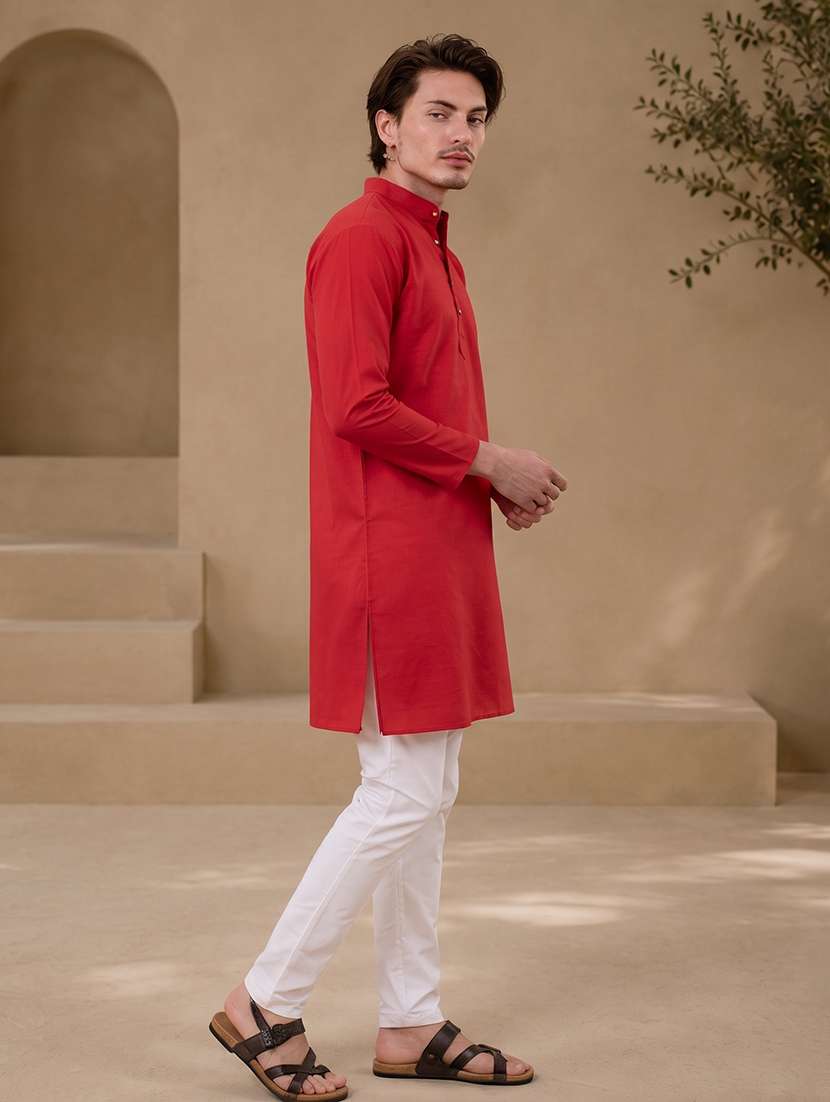 Men Solid Mandarin Neck Long Kurta - 19777939 -  Standard Image - 2