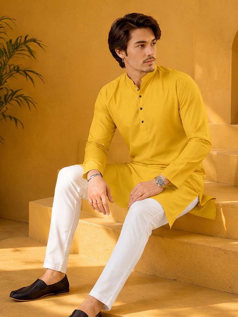 men solid mandarin neck long kurta