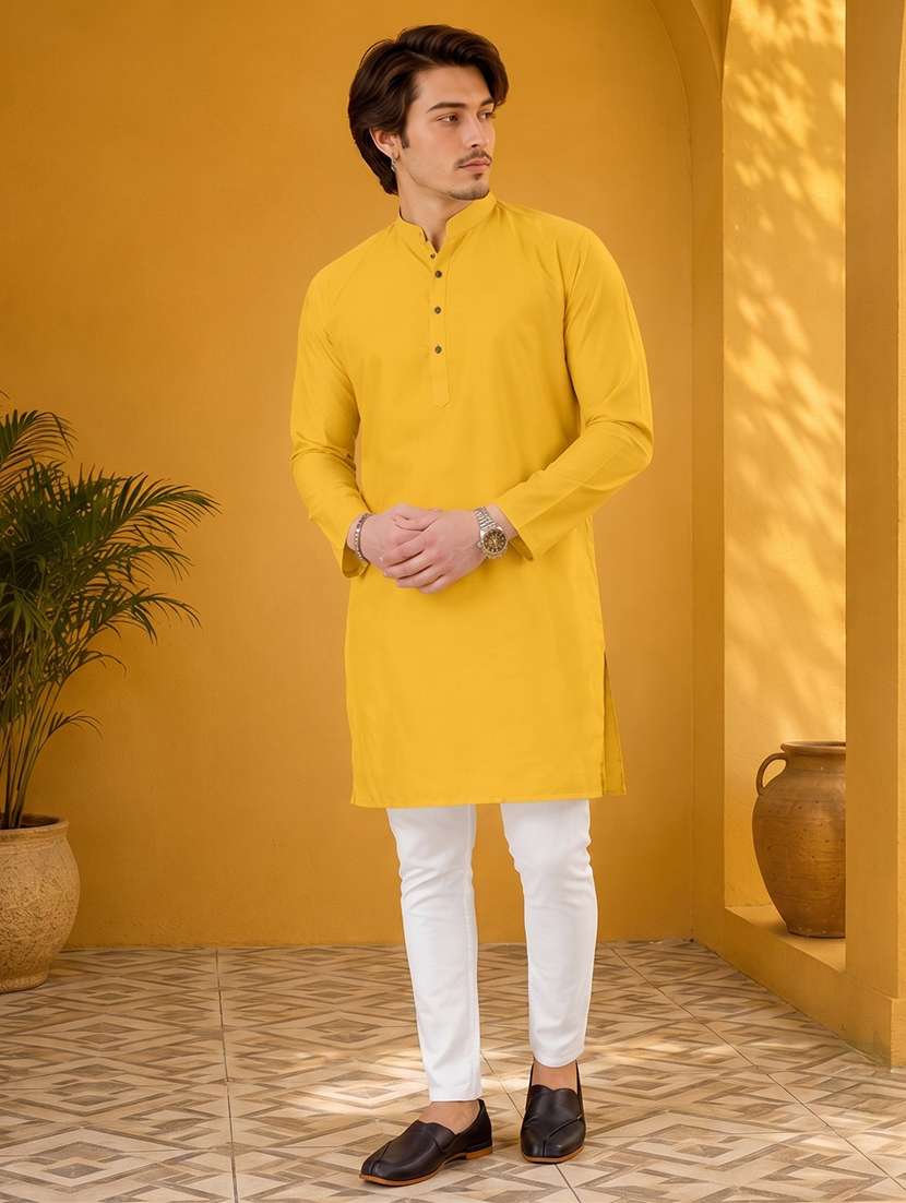 men solid mandarin neck long kurta - 19777941 -  Standard Image - 2