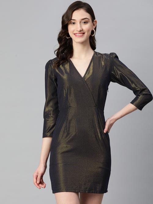 women's overlap neck bodycon metallic dress - 19777991 - Standard Image - 0