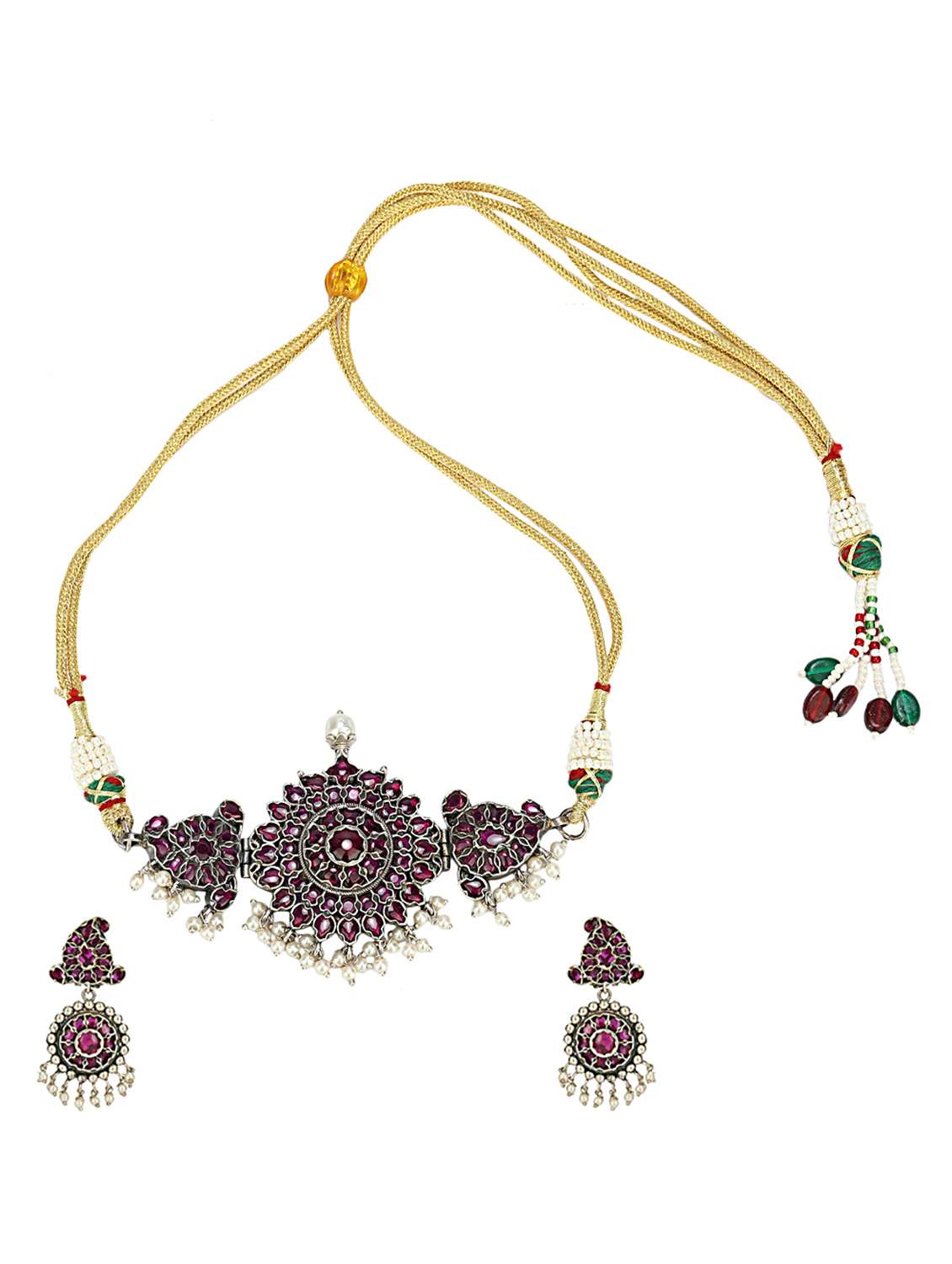 multi colored brass necklaces and earring set - 19778634 -  Standard Image - 2