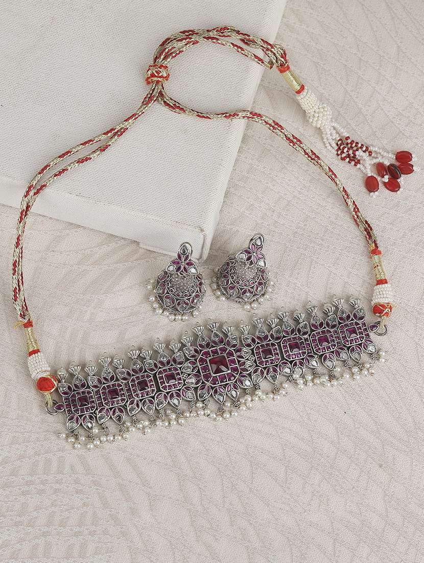multi colored brass necklaces and earring set