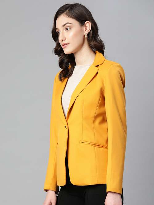 yellow solid casual blazer - 19779103 - Standard Image - 0