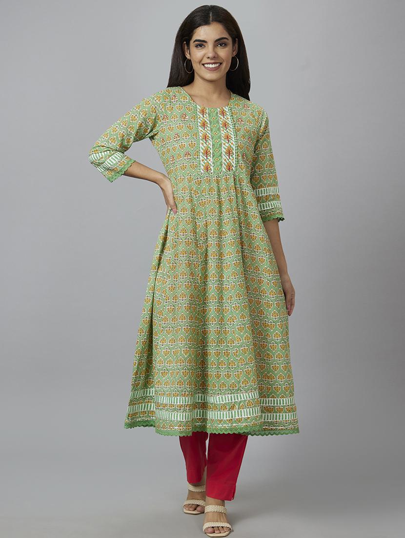 round neck printed flared kurta - 19779260 - Zoom Image - 0