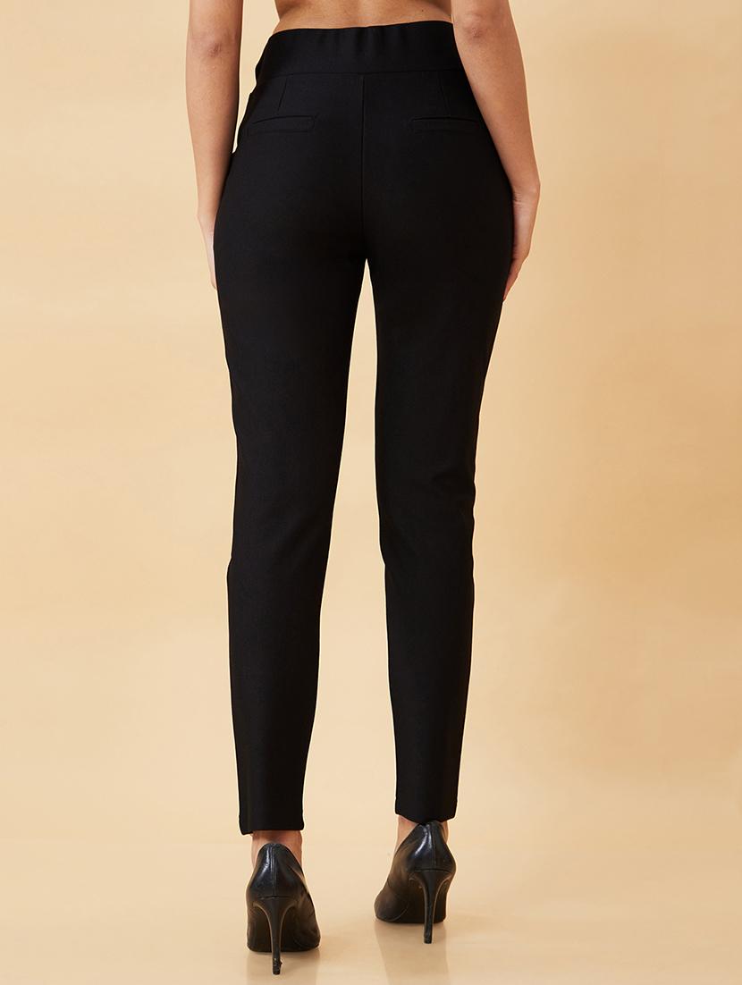 globus women black stretchable skinny fit workwear treggings with pockets - 19780366 - Standard Image - 2