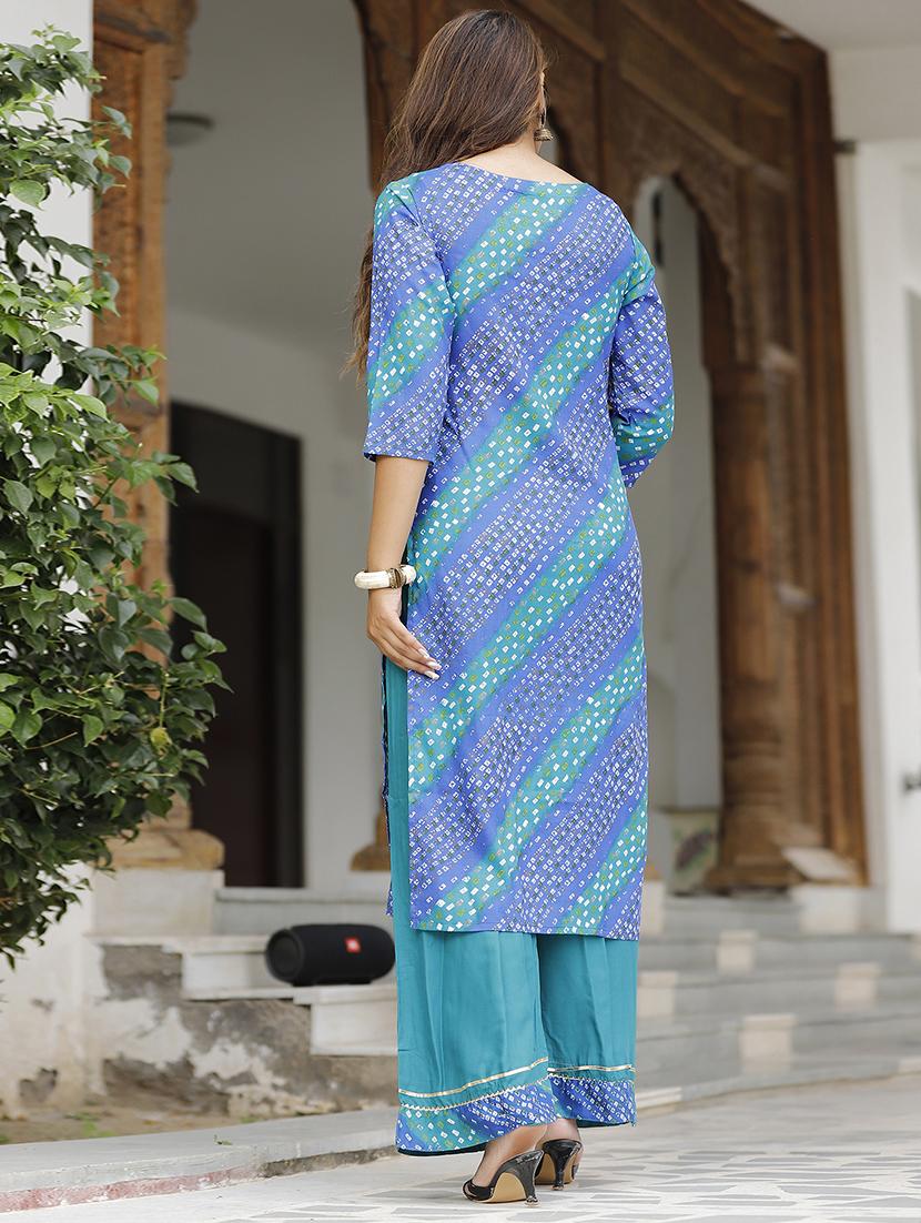 bandhani print kurta palazzo set - 19781041 - Standard Image - 2