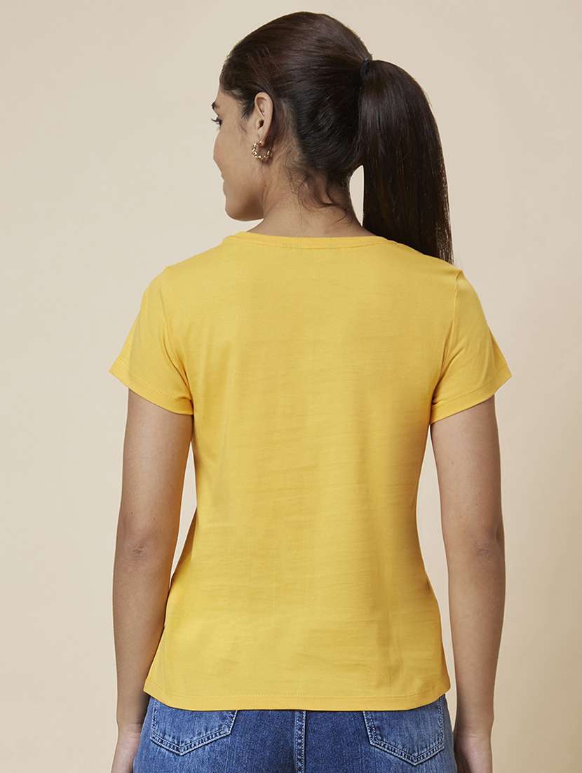 women's front print round neck t-shirt - 19781385 - Standard Image - 2