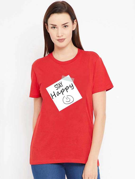 women's chest print round neck t-shirt