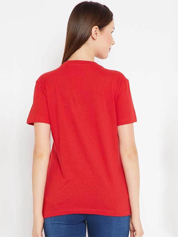 women's chest print round neck t-shirt - 19781916 - Standard Image - 2