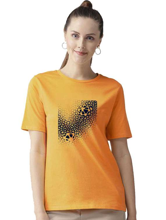 women's chest print round neck t-shirt - 19782090 - Zoom Image - 0