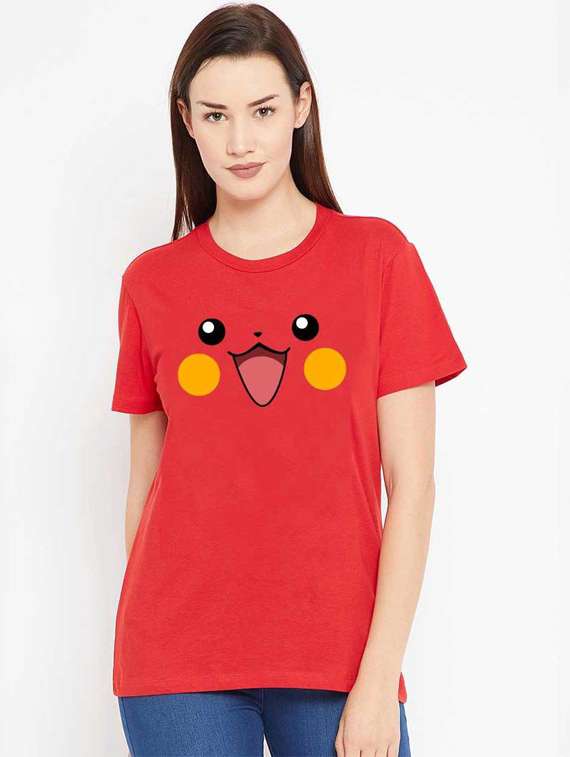 women's chest print round neck t-shirt