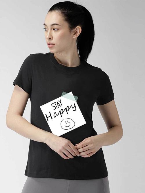 women's front print round neck t-shirt - 19782316 - Standard Image - 0