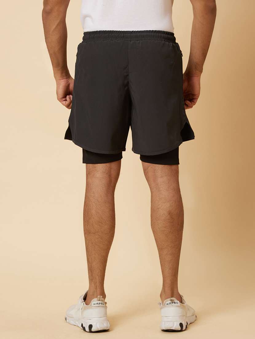 grey solid regular fit sports shorts with inner - 19782560 -  Standard Image - 2